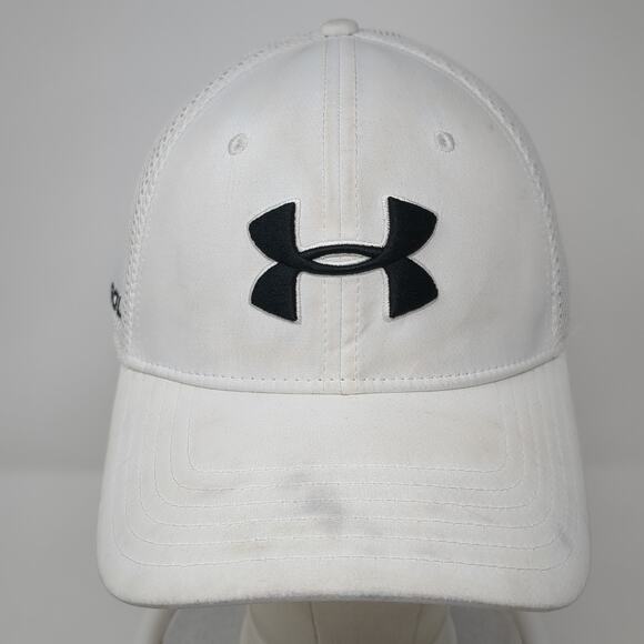 Under Armour Golf Fitted Hat White XL Embroidered Vent Holes Outdoor - Picture 2 of 9